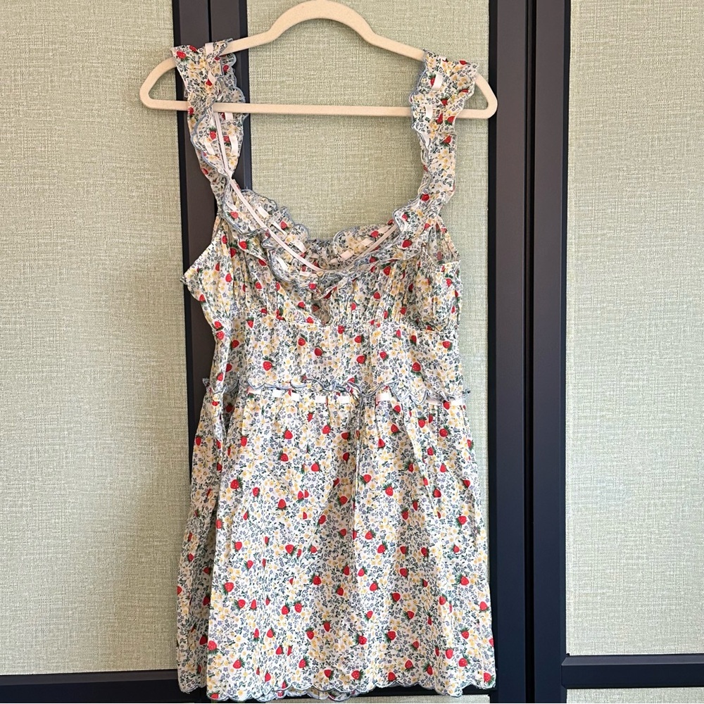 For Love & Lemons Strawberry Kiss Ruffled Floral Cotton Mini Dress, NWT, Size L - Picture 7 of 13